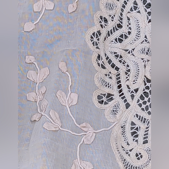 Antique Applique Leaves Battenburg Tape Lace Net Victorian Pillow Layover 90x31 - Picture 8 of 10